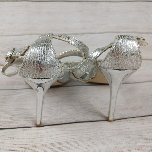 Aldo Silver Sandals Rhinestone Stiletto Wedding 7 - Picture 6 of 9